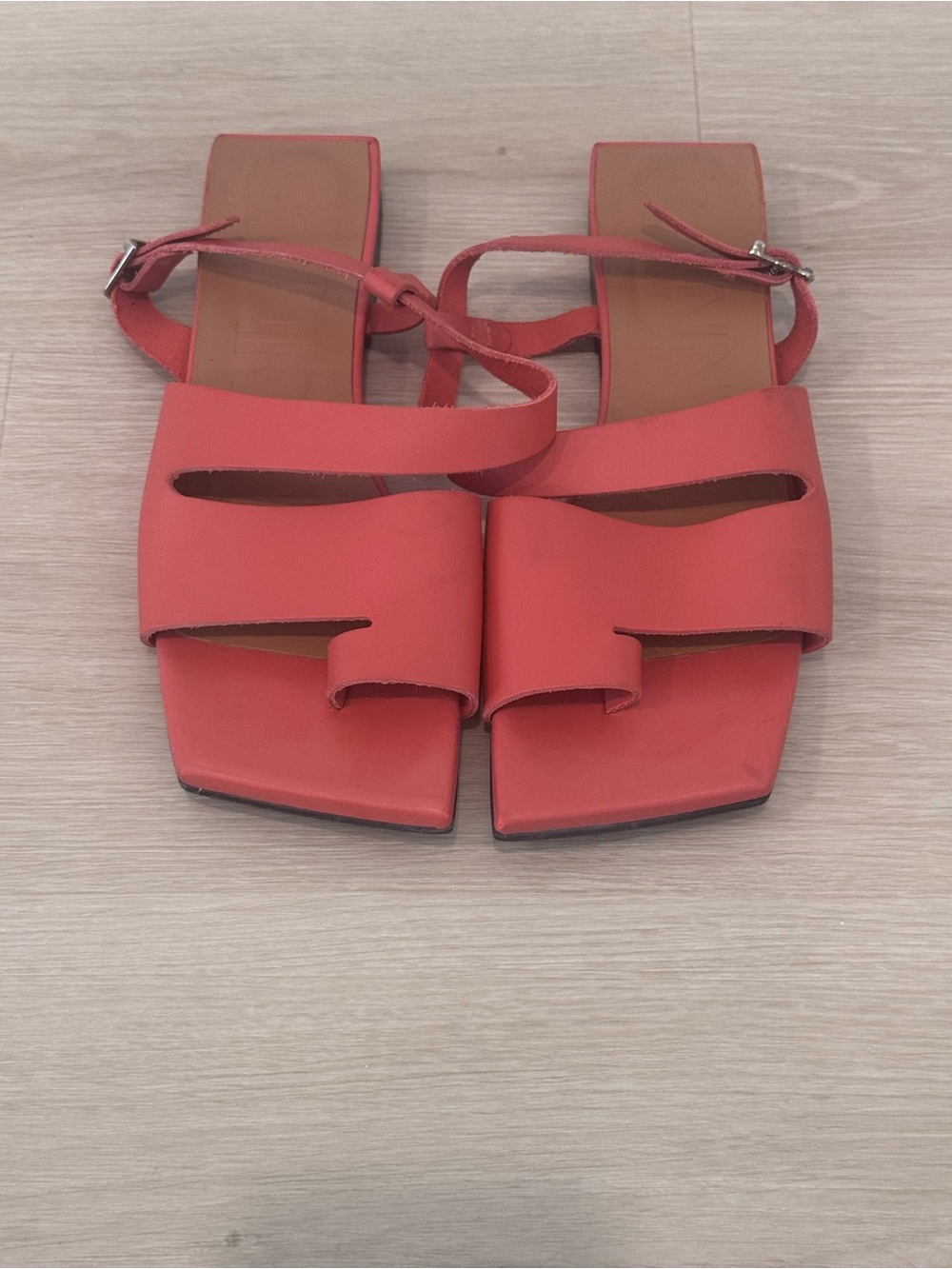 Ganni Red Women's Strappy Square-Toe Sandals